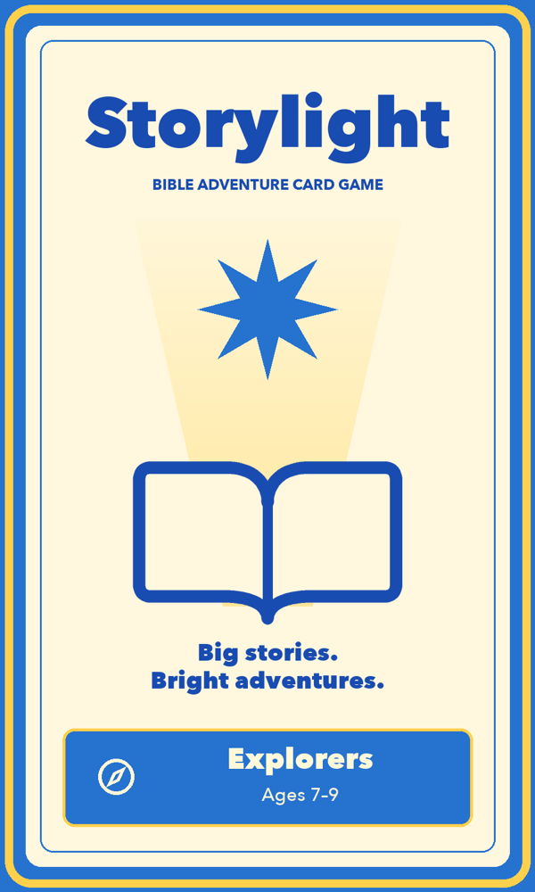The blue Explorers card back for ages 7–9, with a star shining over an open book